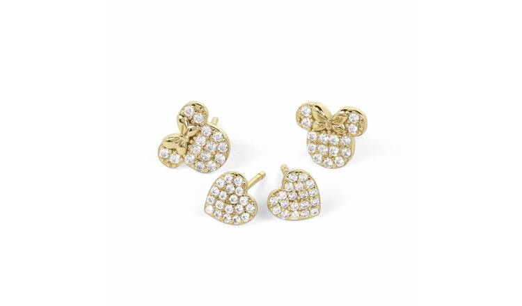 Disney Gold Plated Heart and Minnnie Mouse Earrings Set
