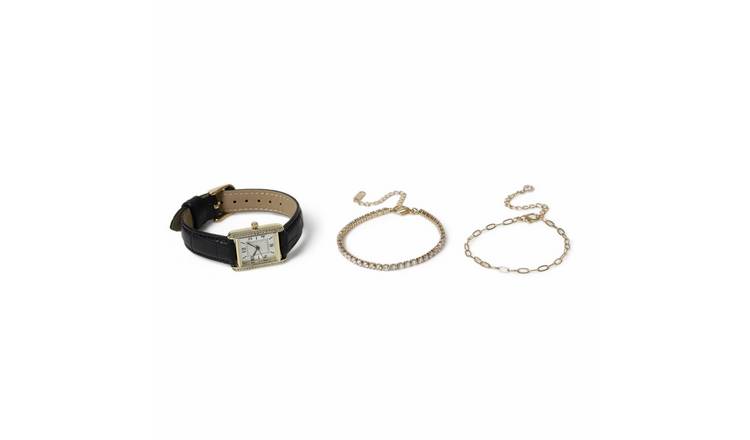 Liars & Lovers Gold Dial Black Strap Watch and Bracelet Set