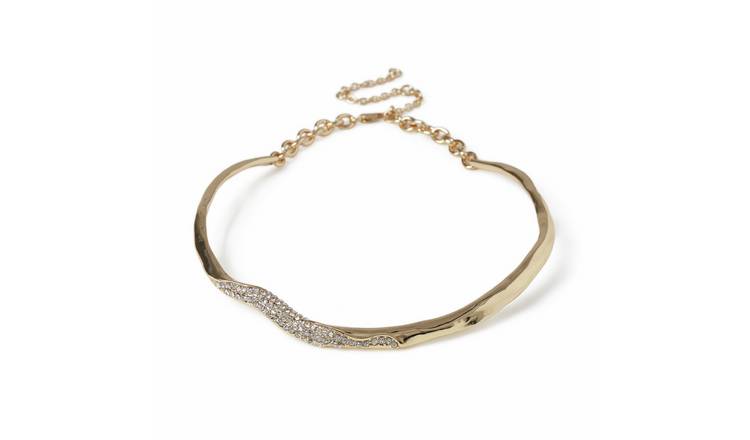 Freedom Gold Waved Crystal Torque Necklace