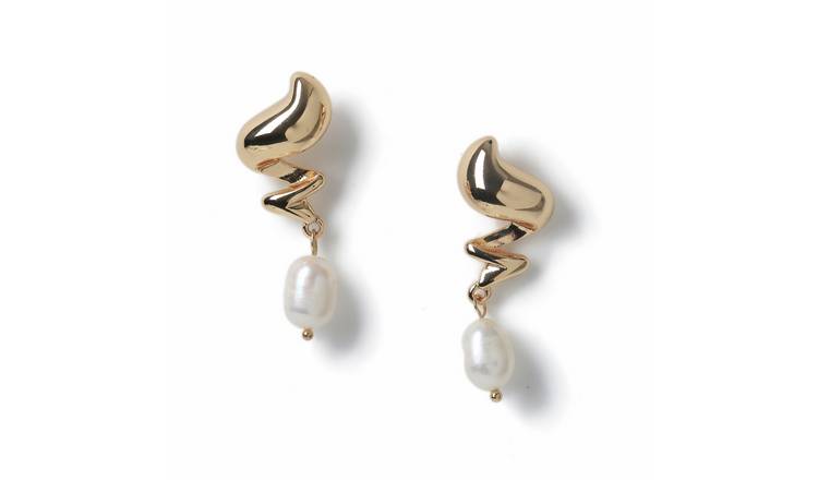 Freedom Gold Squiggle Pearl Drop Earrings