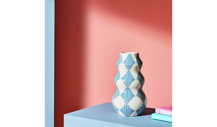 Habitat Harlequin Ceramic Blue Wiggle Vase