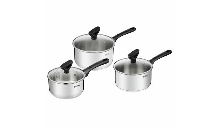 Tefal 3 Piece Stainless Steel Saucepan Set - Silver