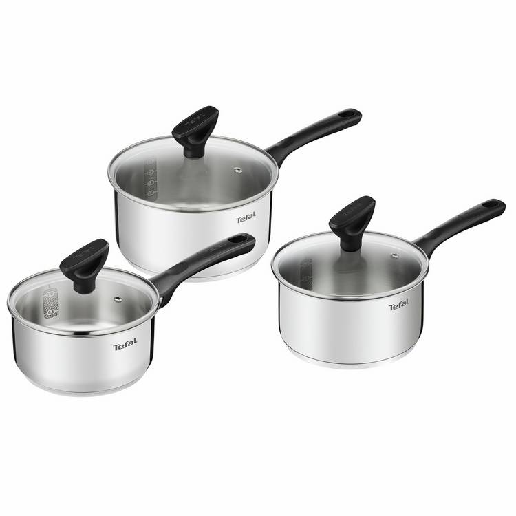 Tefal 3 Piece Stainless Steel Saucepan Set - Silver 0