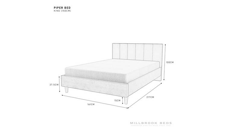 Millbrook Piper Kingsize Fabric Bed Frame -Grey