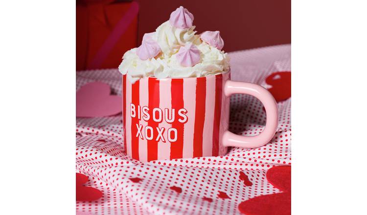 Argos Home Bisous XOXO Red Stripe Ceramic Mug