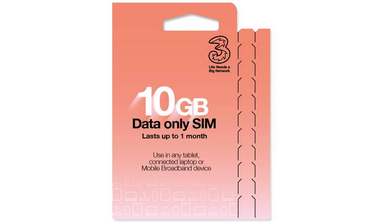 Three 10GB Pay As You Go Data SIM Card