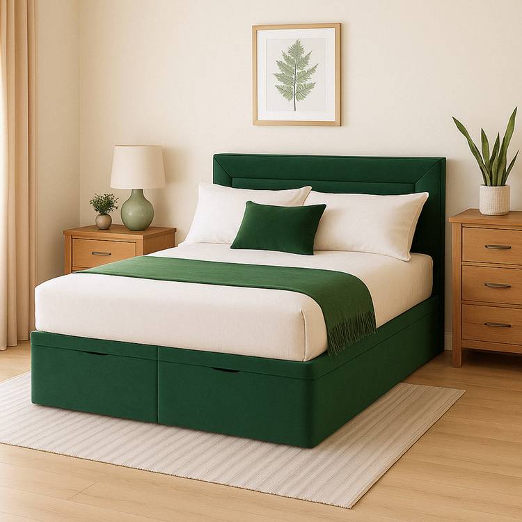 Millbrook Beds Double Fabric End Lift Ottoman Bed - Green 0