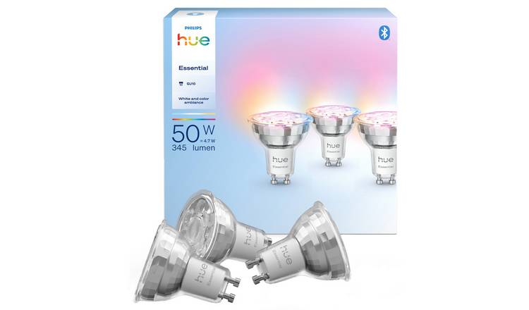 Philips Hue Essential GU10 4.7W Smart Light Bulb - Pack of 3