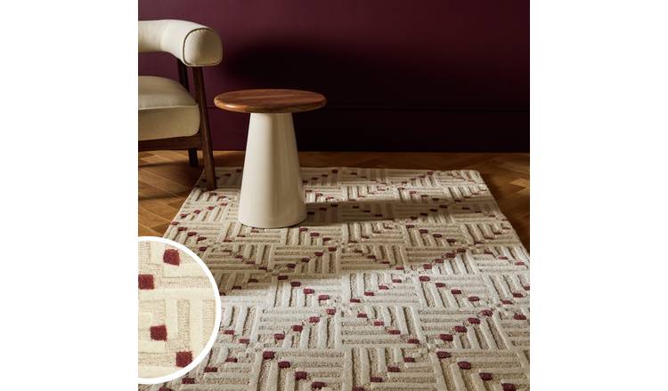 Habitat Crosshatch Square Beige Wool Cut Pile - 160x230cm