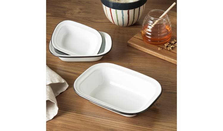 Argos Home 3 Pc Enamel Carbon Steel Pie Dish - Black & White