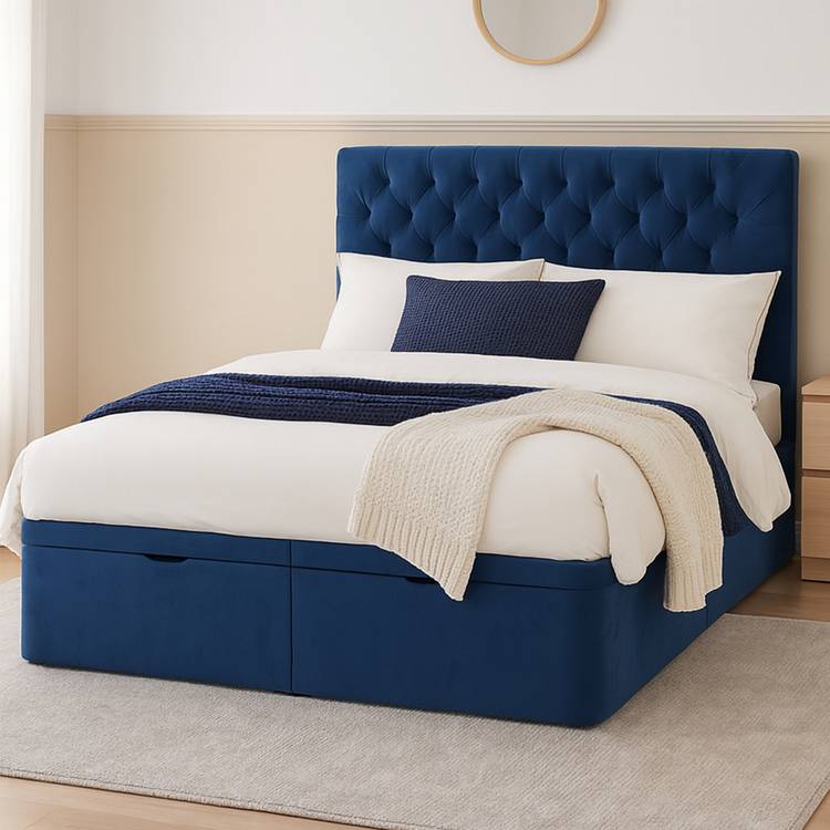 Millbrook Beds Double Fabric End Lift Ottoman Bed - Blue 0