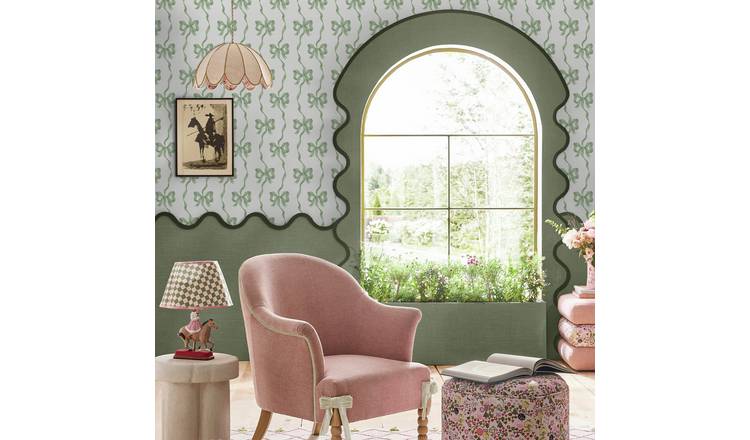 Cath Kidston Ribbon Bow Sage Wallpaper