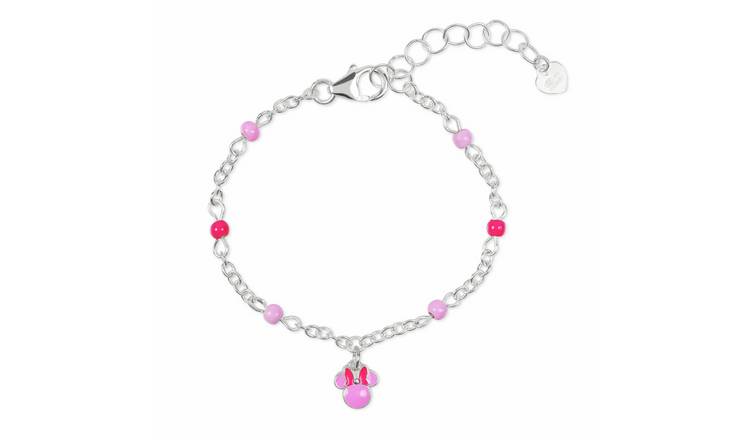 Disney Sterling Silver Minnie Mouse Pink Charm Bracelet