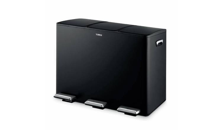 Tower 45L Three Compartment Recycling Pedal Bin - Black