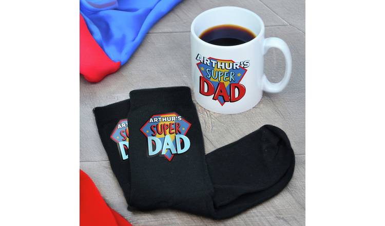 Personalised Message Super Dad Mug and Socks Set
