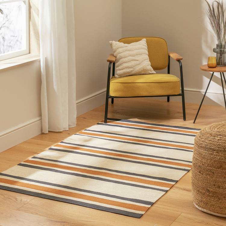 Habitat Stripe Beige Flatweave Rug - 170x120cm 0