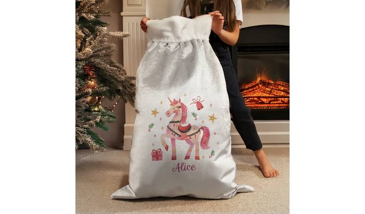 Personalised Message Unicorn Christmas Luxury Sack