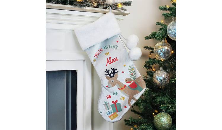 Personalised Message Reindeer Xmas Stocking