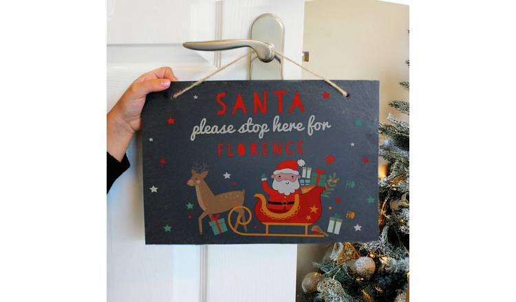 Personalised Message Santa Stop Here Slate Sign