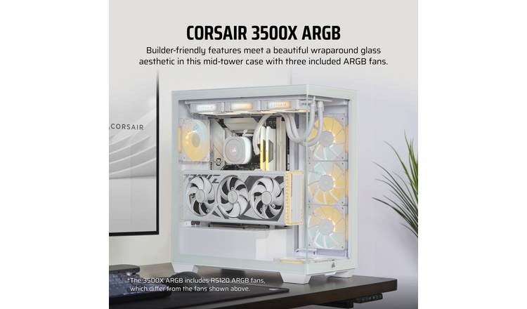 CORSAIR 3500X ARGB ATX Mid-Tower PC Case - White