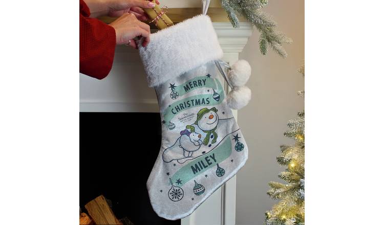 Personalised Message Snowman Grey Stocking