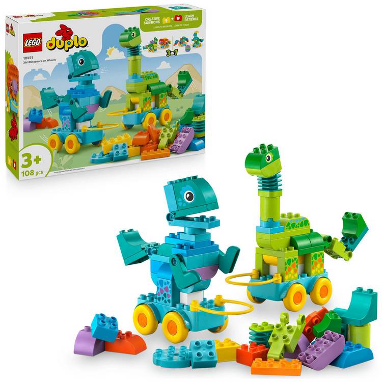 LEGO DUPLO 3in1 Dinosaurs on Wheels, Learning Toy Set 10451 0