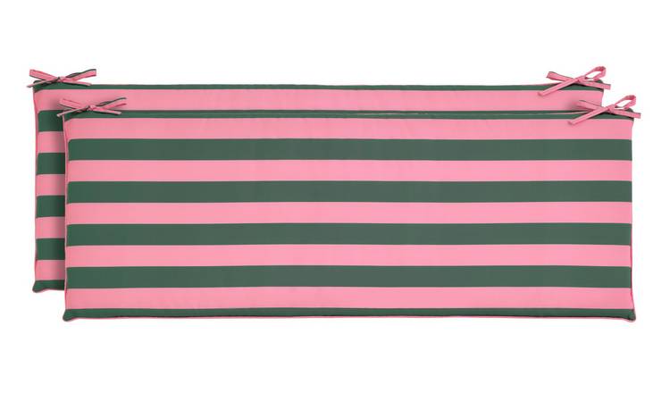 Habitat Stripe Print Garden Bench Cushion - Pink and Green
