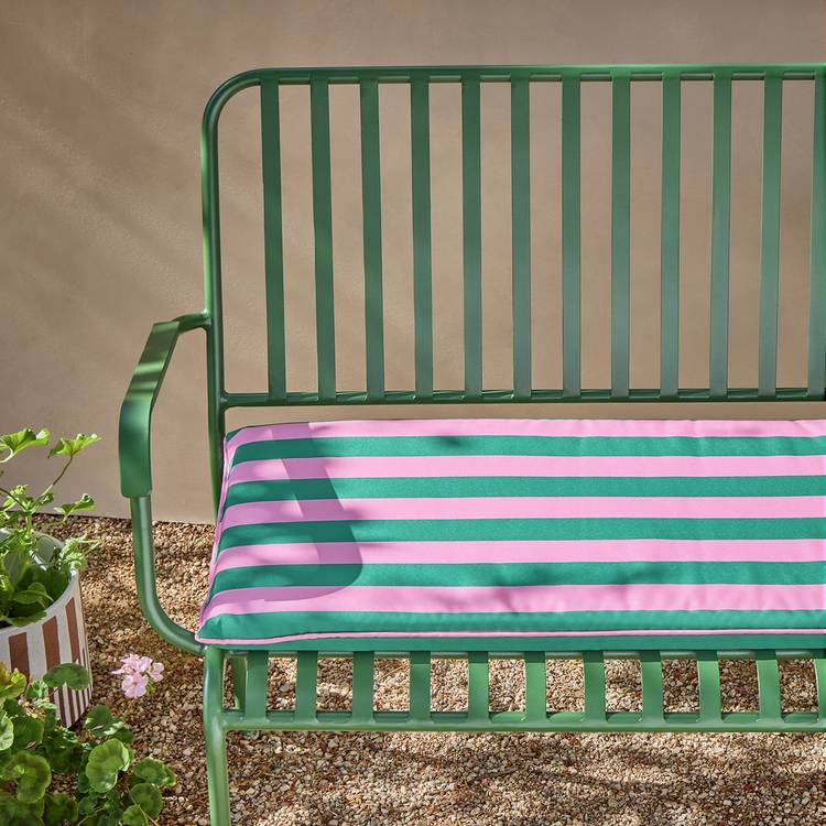 Habitat Stripe Print Garden Bench Cushion - Pink and Green 0