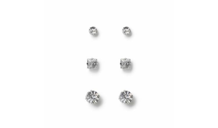 Uncommon Souls Men's Crystal Pack Of 3 Stud Earrings