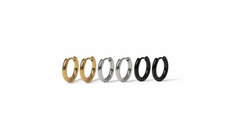 Uncommon Souls Men's Stainless Steel Set Of 6 Hoop Earrings