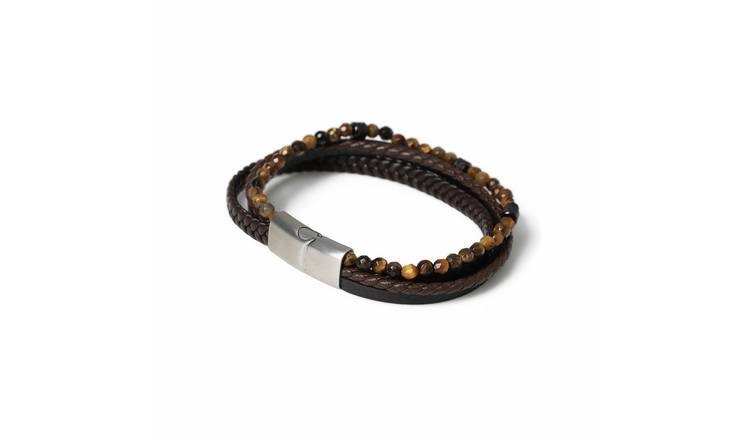Uncommon Souls Men's Leather N Bead Wristwear Bracelet