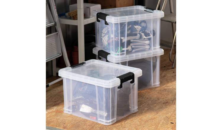 Strata Stackmaster 3 x 35L Plastic Storage Boxes - Black