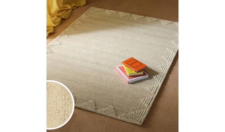 Habitat Diamond Border Beige Wool Rug - 120x170cm