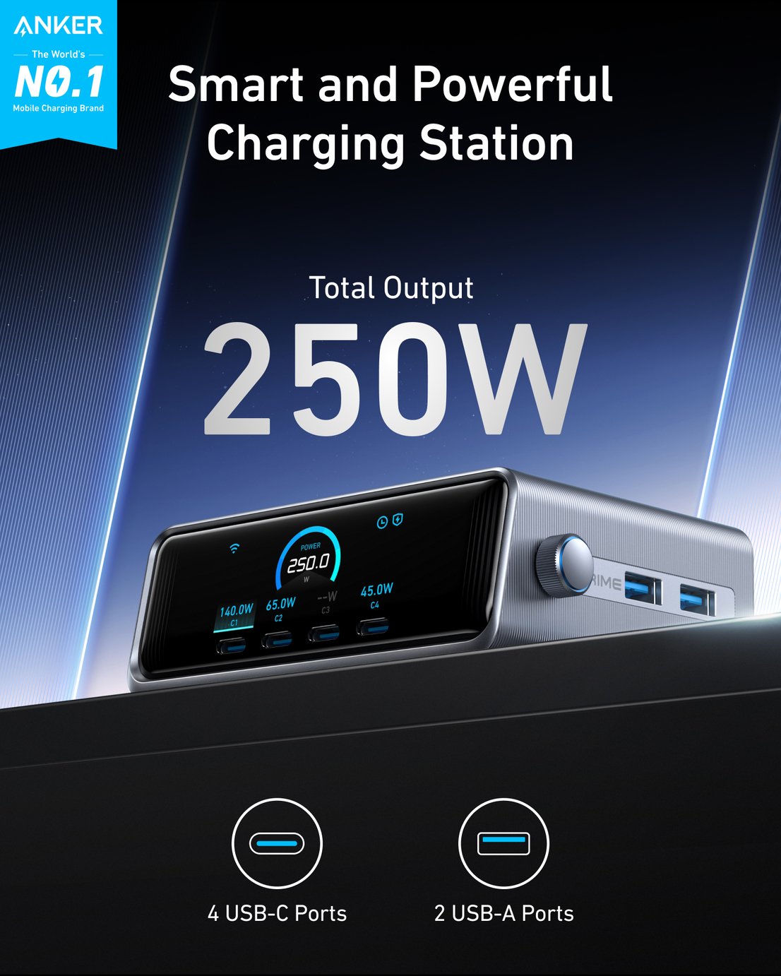 Buy Anker Prime 250W 6-Port GaN Desktop Charger - Black | Mobile