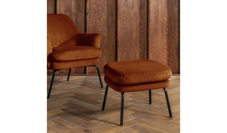 Habitat Celine Velvet Footstool - Orange