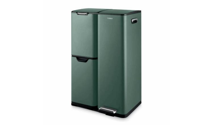Tower 60L Three Compartment Recycling Pedal Bin - Green