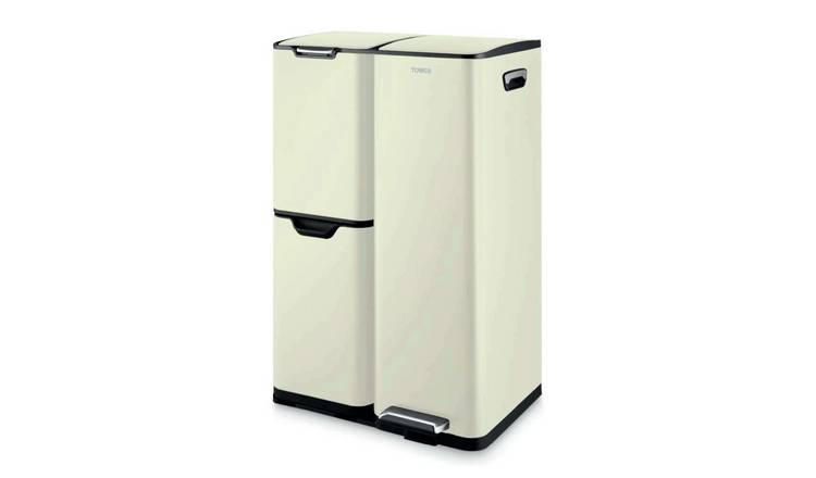 Tower 60L Three Compartment Recycling Pedal Bin - Cream