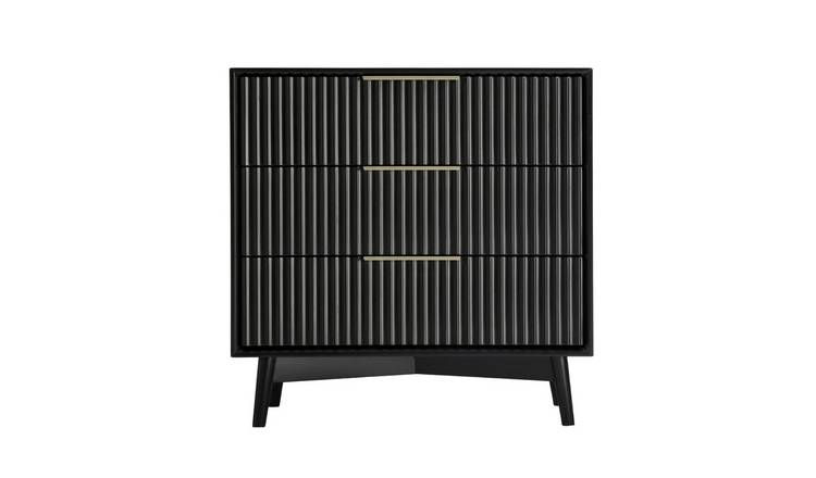 HomeGardenDirect Monza Fluted 3 Drawer Chest with Fluted Front - Black