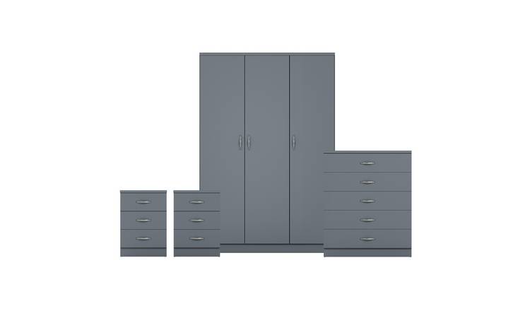 Vida Designs Riano Bedroom Set (Bedsides, 5 Drawer Chest, 3 Door Wardrobe)- Grey