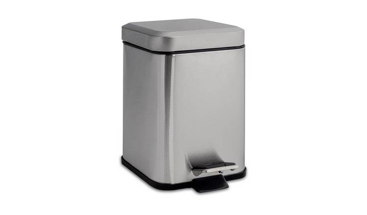 Harbour Housewares Square Bathroom Pedal Bin - 3 Litre - Brushed Metal