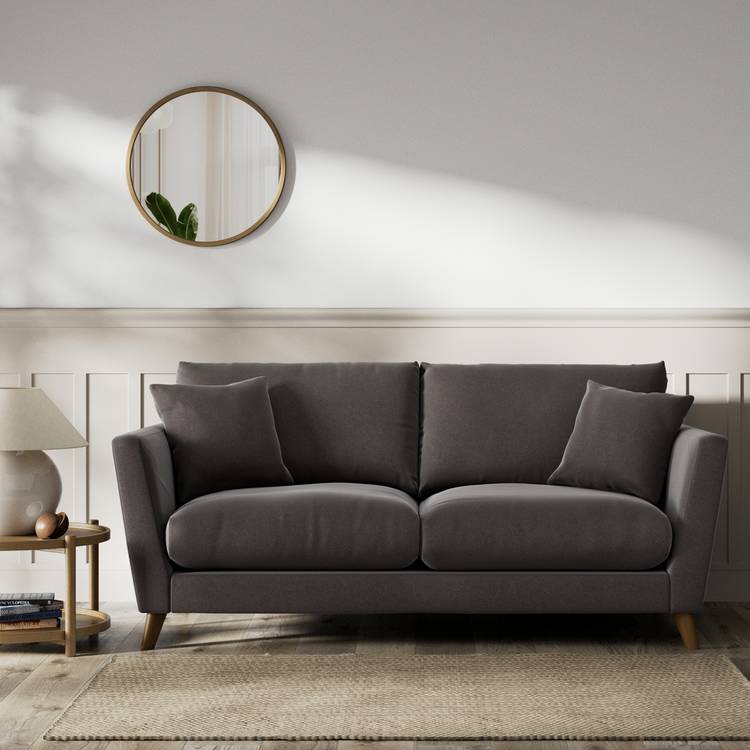 Habitat Lomond Velvet 3 Seater Sofa - Grey - Dark Leg 0