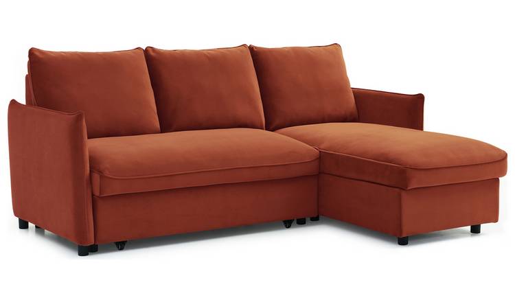 Kyoto Ruben Velvet Corner Sofa Bed - Burnt Orange