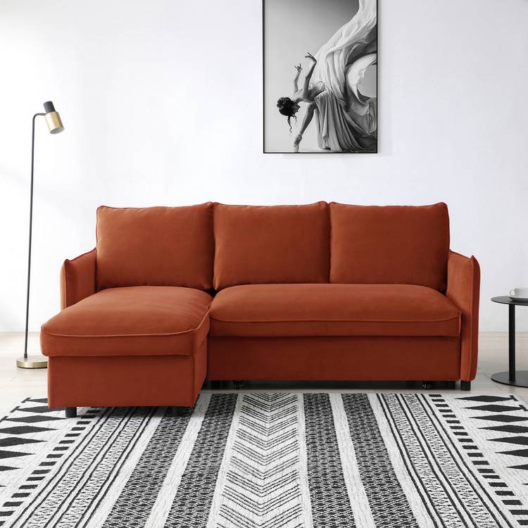 Kyoto Ruben Velvet Corner Sofa Bed - Burnt Orange 0