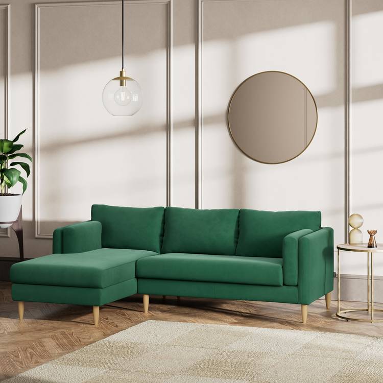 Habitat Newington Left Hand Corner Sofa - Green - Ash Leg 0