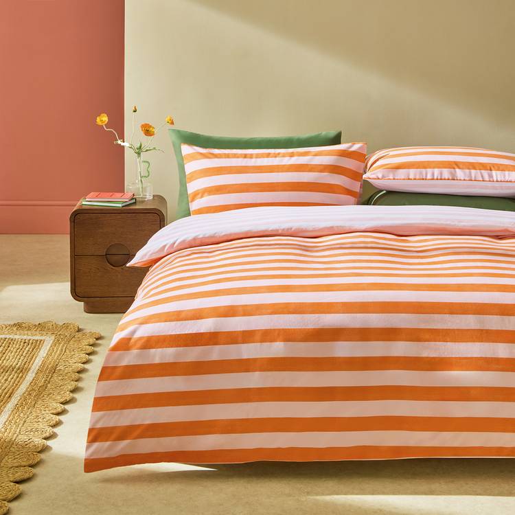 Habitat Bright Stripe Orange Bedding Set - Double 0