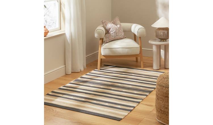 Habitat Scalloped Stripe Beige Flatweave Rug - 120x170cm
