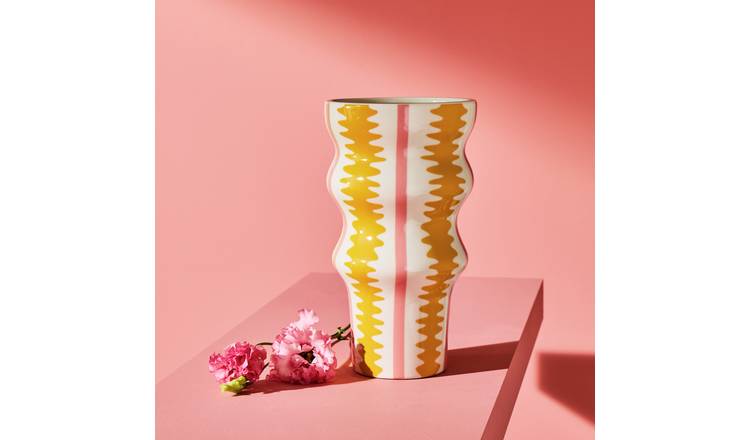 Habitat Stripe Flared Ceramic Pink & Yellow Vase