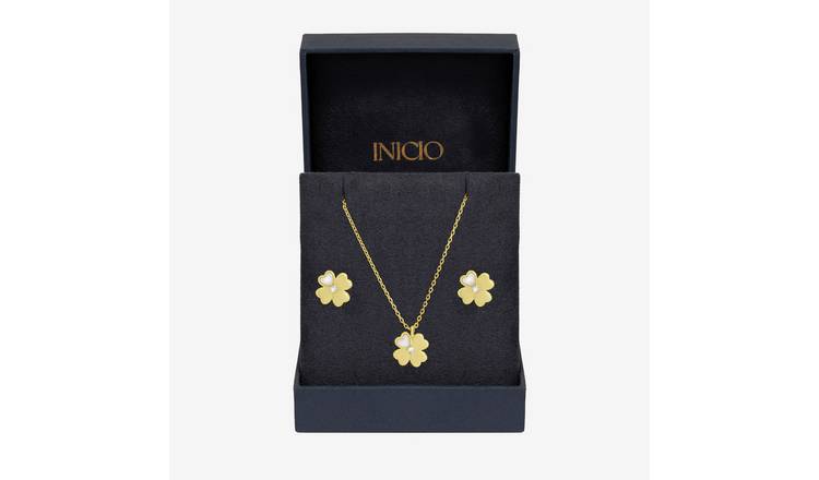 Inicio 14K Gold Plated and Cubic Zirconia Clover Set