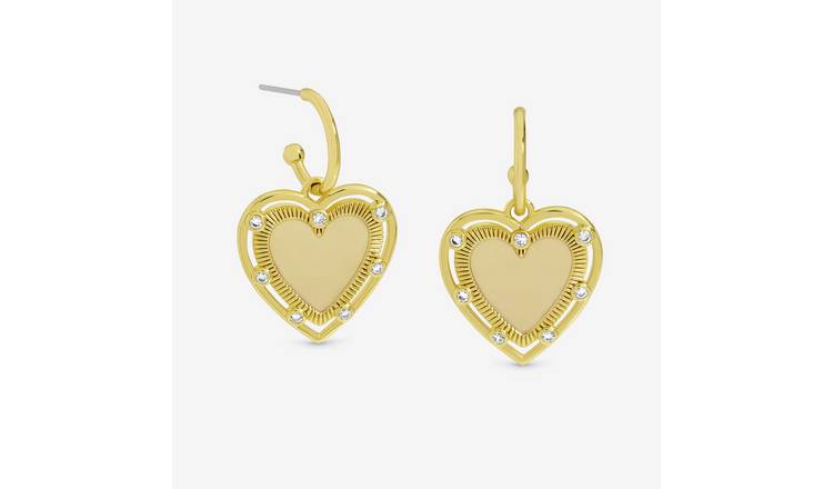 Inicio 14K Gold Plated Heart Charm Hoop Earrings