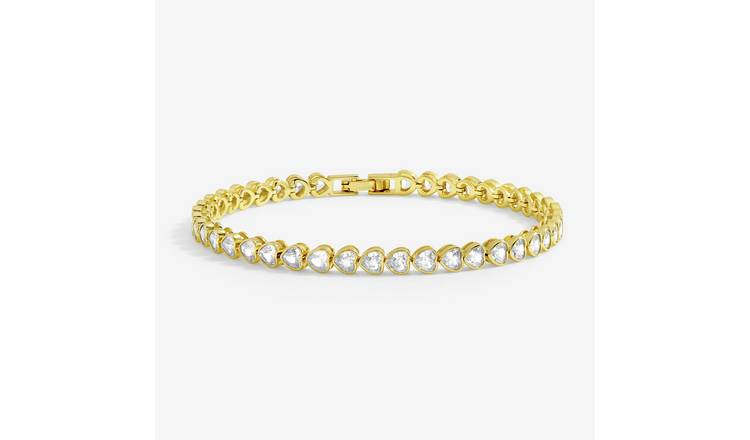 Inicio Gold Plated and Crystal Heart Tennis Bracelet